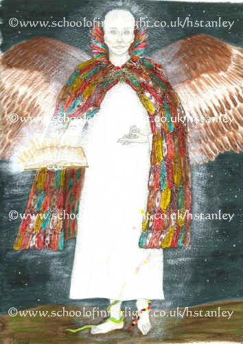 Image of Archangel Haniel with green snake and coral snake