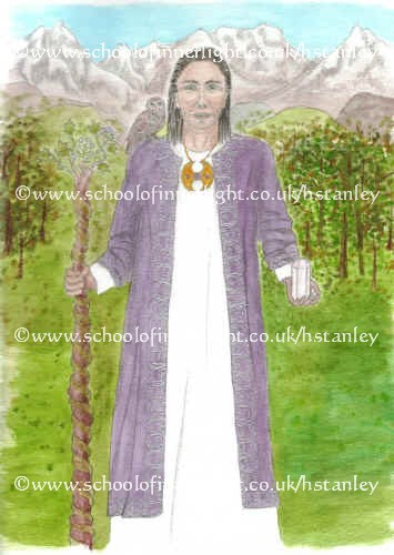 Image of Archangel Raphael with living staff and little owl
